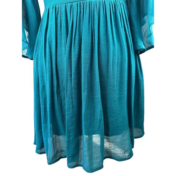 NWT Umgee Floral Embroidered Bell Sleeve Mini Dress Blue Boho Festival Medium - Picture 12 of 16